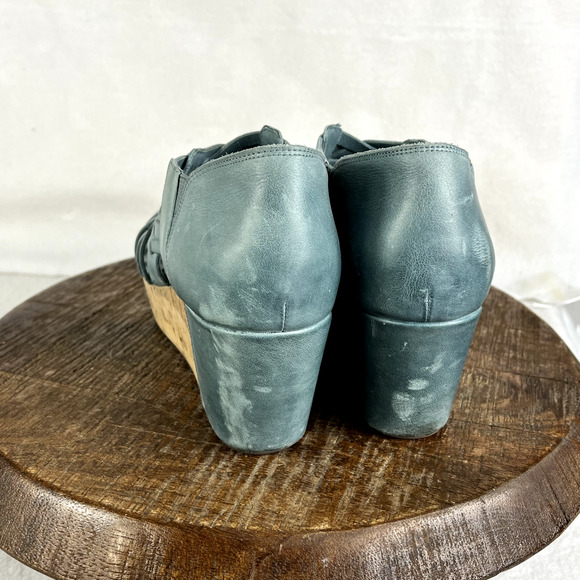 Chocolat Blu Wedge Sandals 9.5 Turquoise Leather Woven Slip On Open Toe - Picture 5 of 12